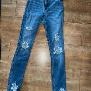 Hollister Blue Skinny Jeans with Distressed Details
